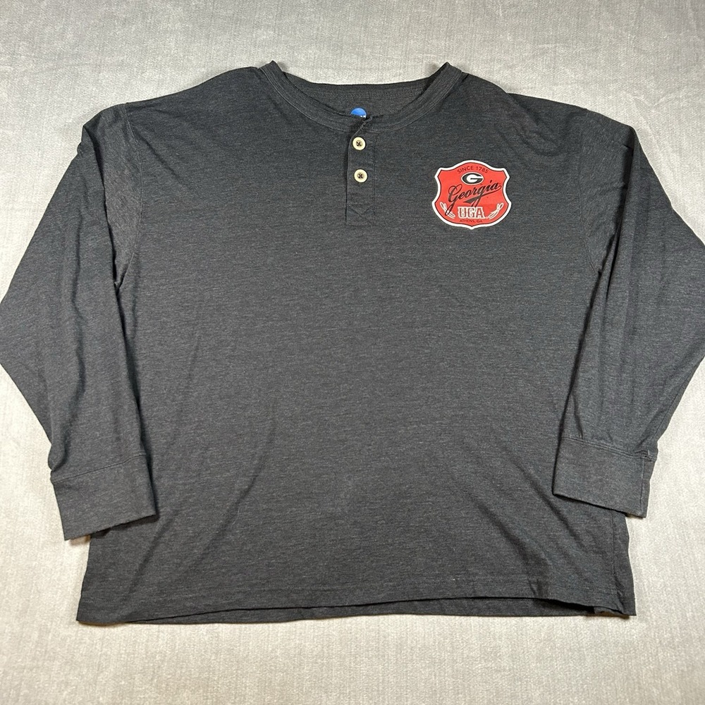 NCAA Georgia Bulldogs UGA Long Sleeve Henley Shirt Gray 2XL